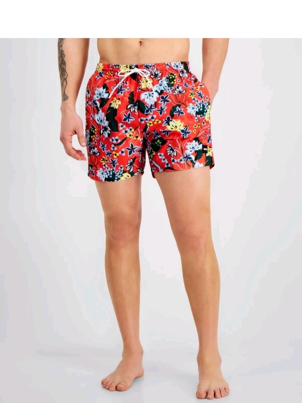 Men's Hugo Boss Regular fit Swim Trunks Swimwear Size Large Red Floral